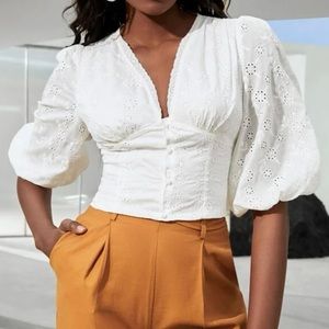 NWOT Shein cropped eyelet corset blouse, Sz 4 (XS)